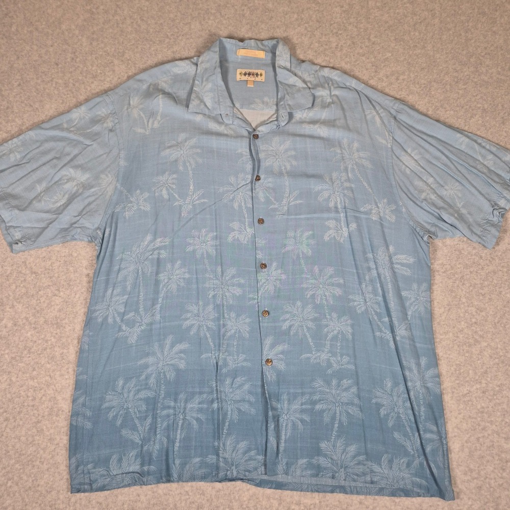Campia Moda Button Down Shirt Mens XXL Blue Palm Tree Tropical Rayon SS